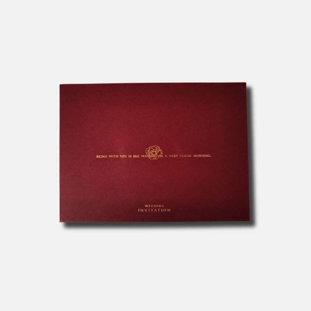 Rose Wine Red Wedding Envelope from Xamiya Wedding Classic Series with a delicate gold floral emblem.