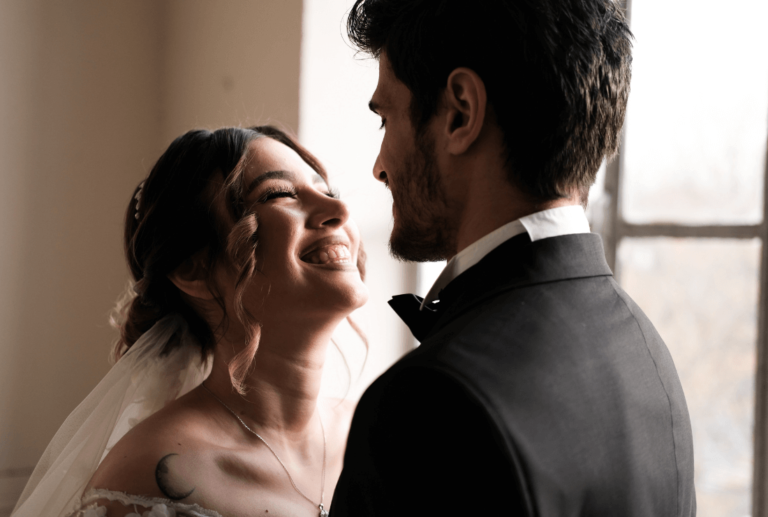 Happy Bride and Groom with Wedding Insurance Concept